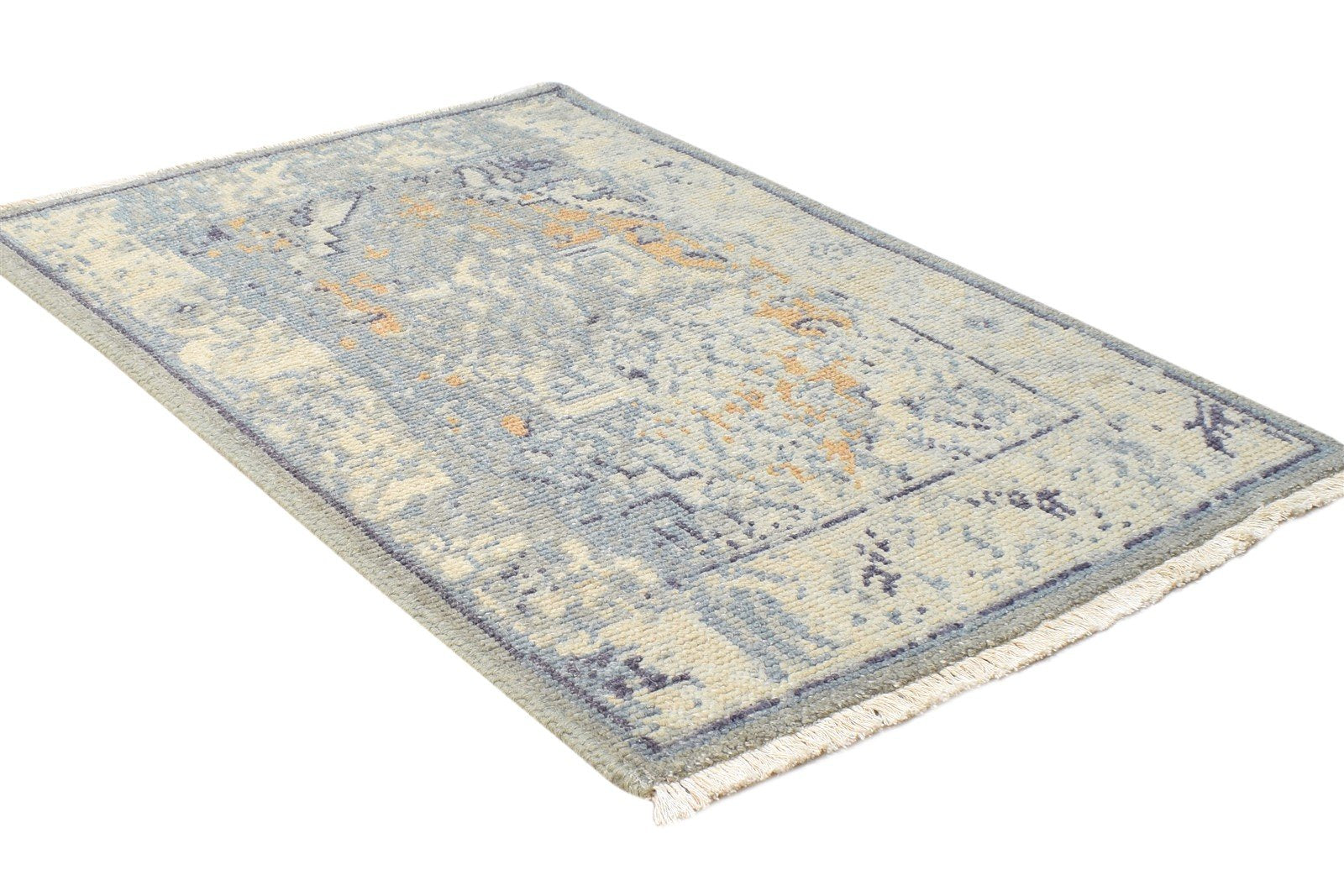 Wool Silk Grey Rug 2' X 3' Modern Hand Knotted American Abstract Small Carpet Area Rug
