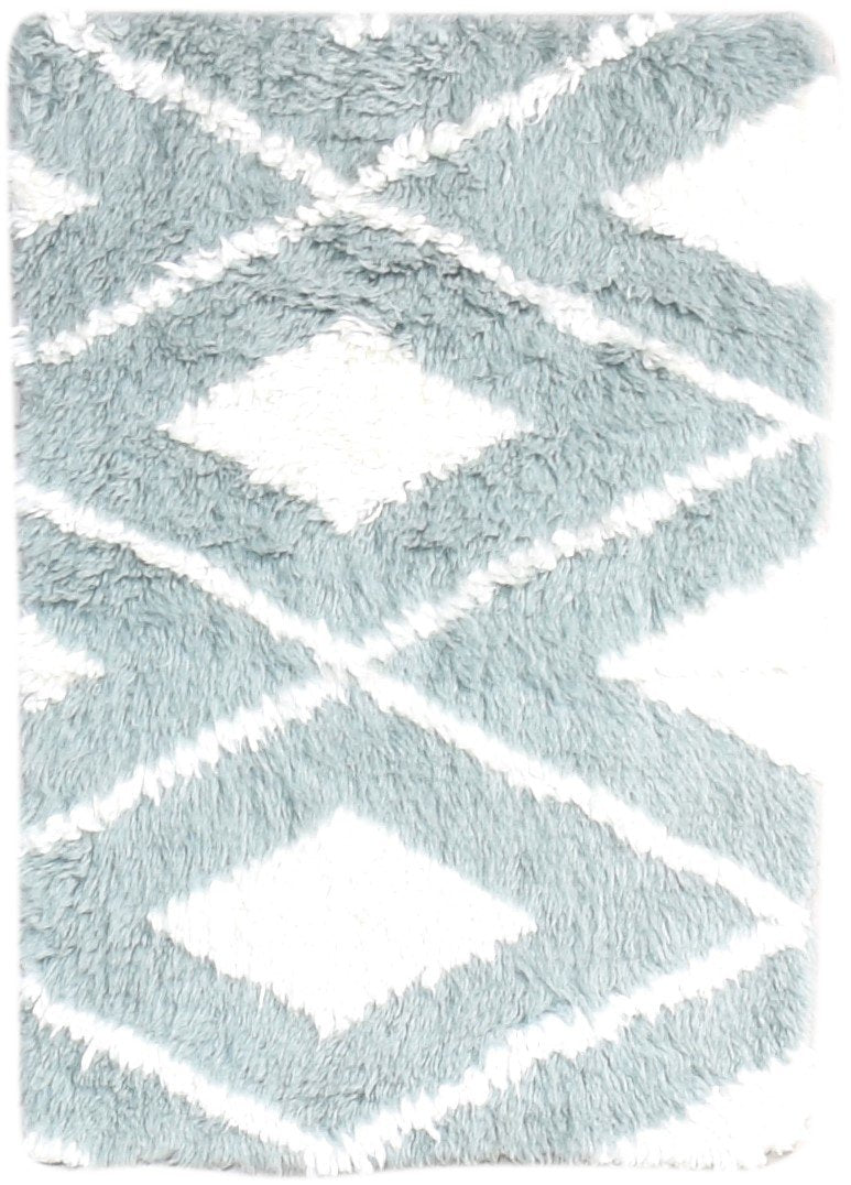 2' X 3' Rug Wool Blue Modern Hand Knotted Scandinavian Diamond Small Carpet Area Rug