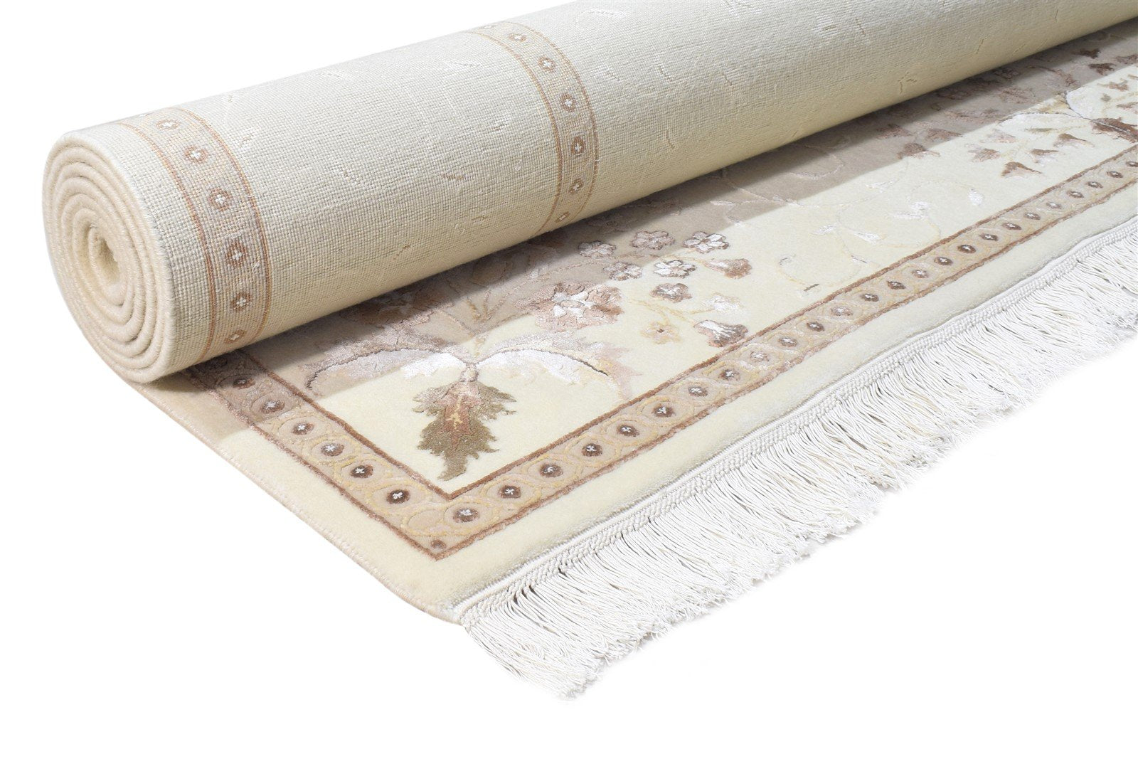 Wool / Silk Cream Rug 7X10 Persian Hand Knotted Abbuson Oriental Large Carpet Area Rug
