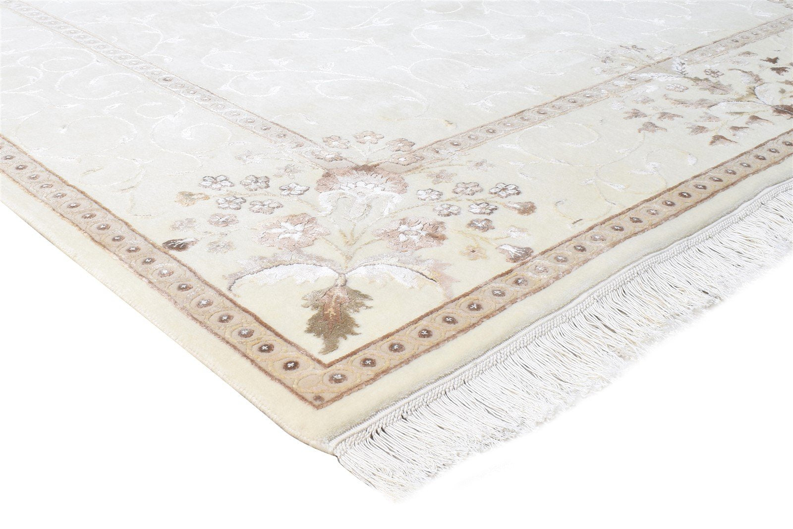 Wool / Silk Cream Rug 7X10 Persian Hand Knotted Abbuson Oriental Large Carpet Area Rug