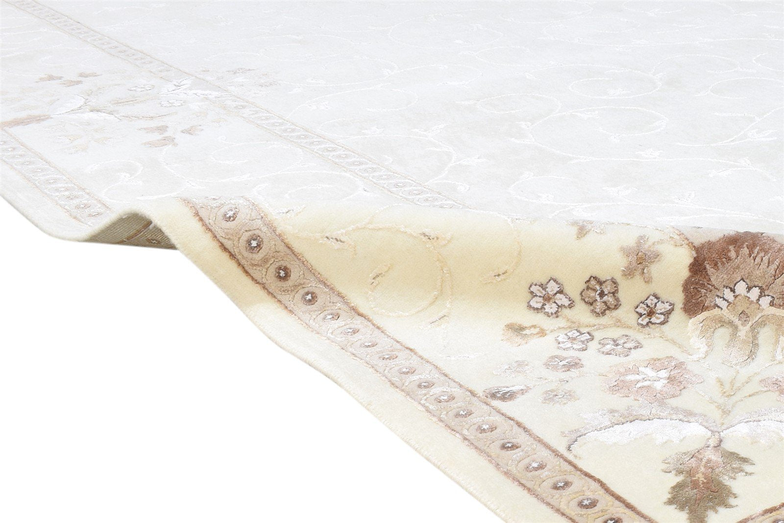 Wool / Silk Cream Rug 7X10 Persian Hand Knotted Abbuson Oriental Large Carpet Area Rug