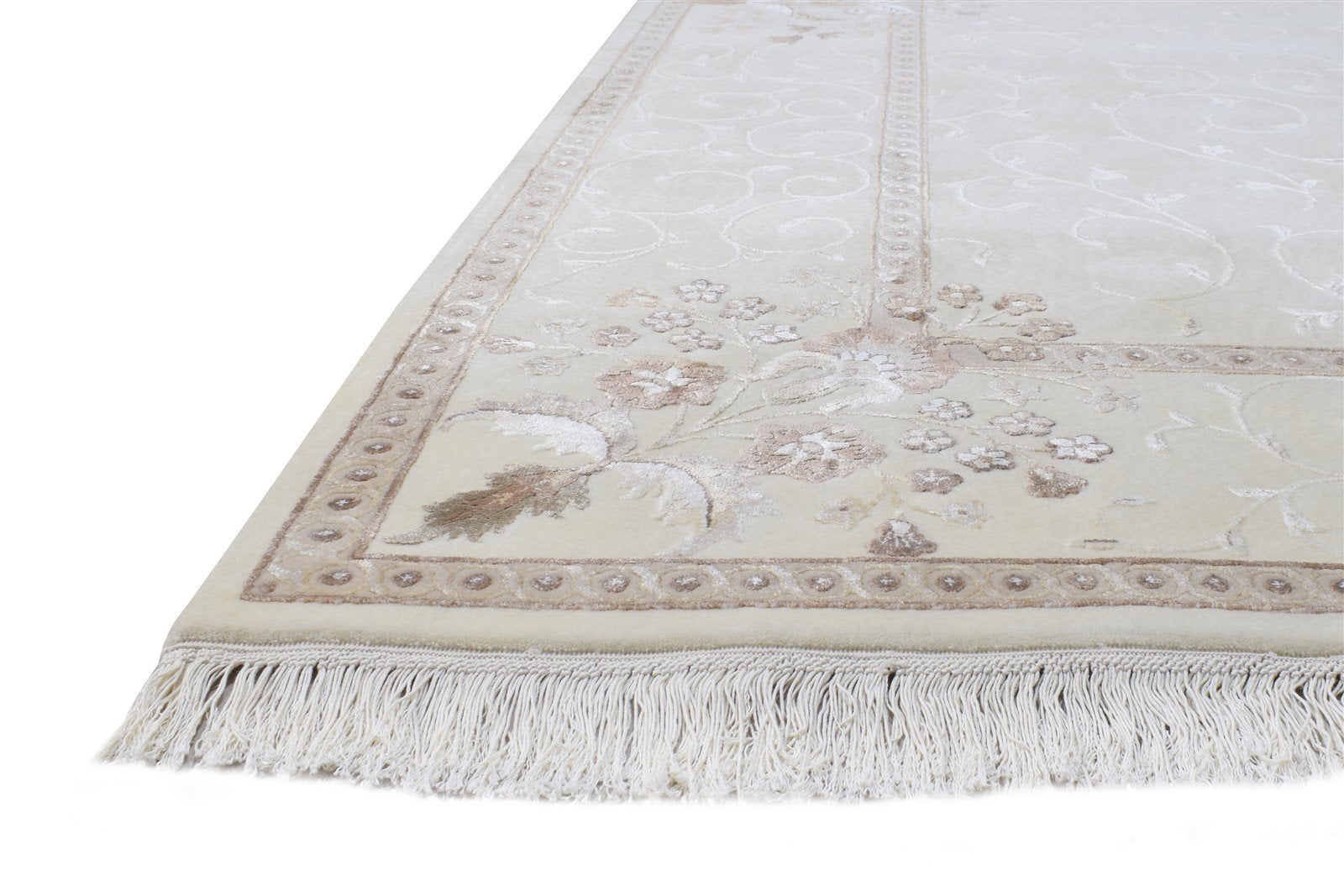 Wool / Silk Cream Rug 7X10 Persian Hand Knotted Abbuson Oriental Large Carpet Area Rug
