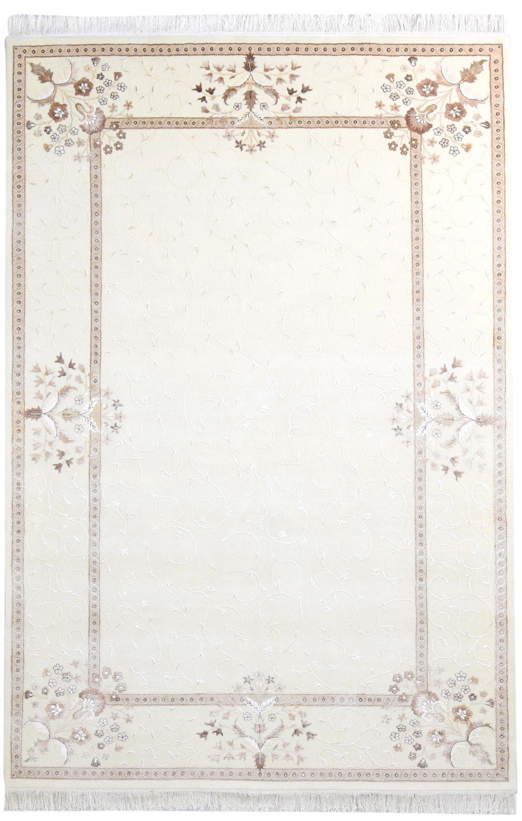Wool / Silk Cream Rug 7X10 Persian Hand Knotted Abbuson Oriental Large Carpet Area Rug