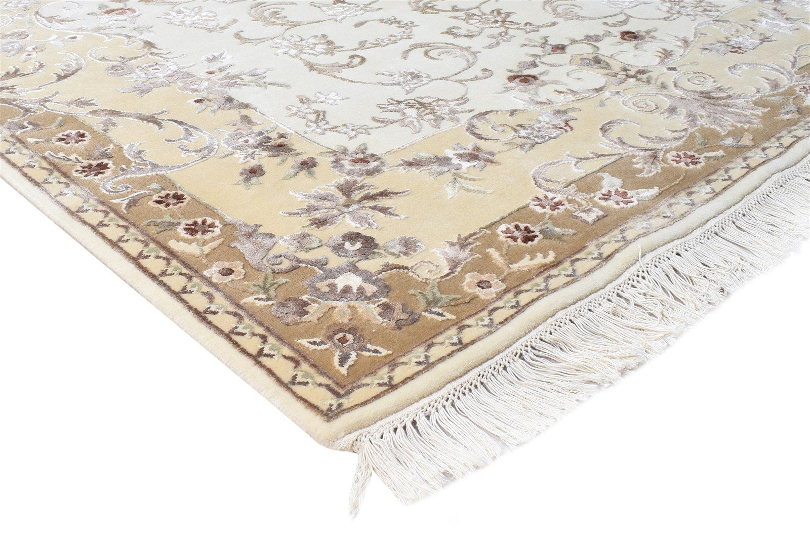 Beige Wool / Silk Rug 6X8 Persian Hand Knotted Abbuson Oriental Room Size Area Rug