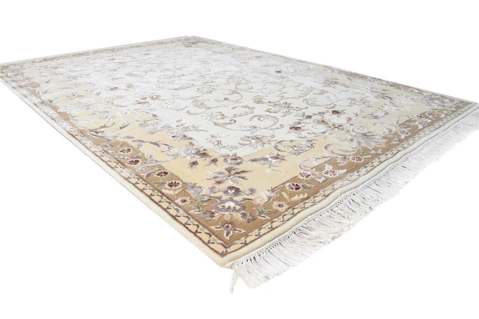 Beige Wool / Silk Rug 6X8 Persian Hand Knotted Abbuson Oriental Room Size Area Rug