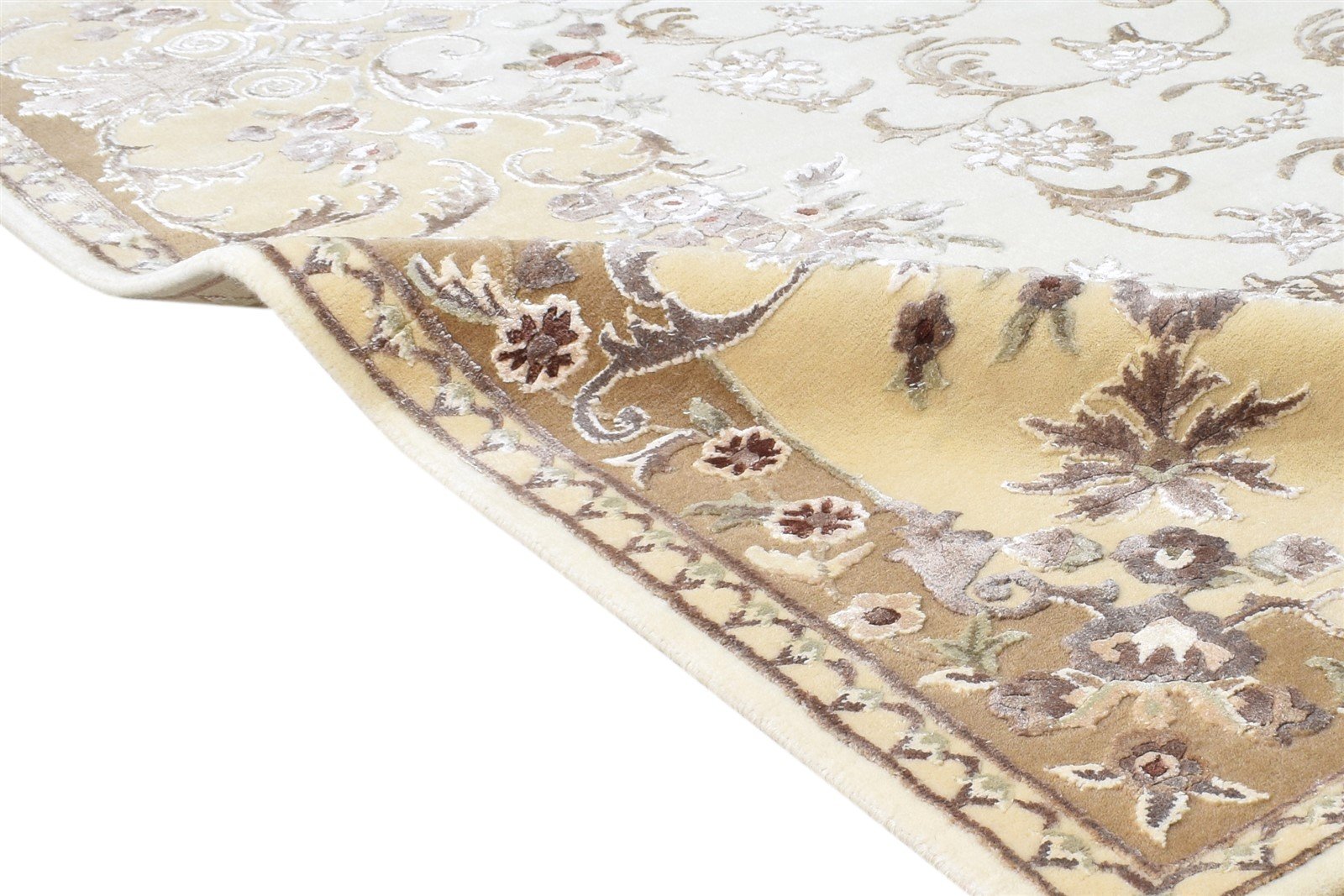 Beige Wool / Silk Rug 6X8 Persian Hand Knotted Abbuson Oriental Room Size Area Rug
