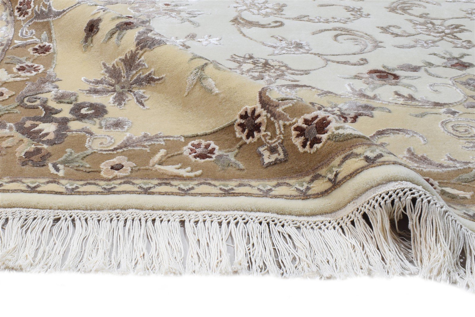 Beige Wool / Silk Rug 6X8 Persian Hand Knotted Abbuson Oriental Room Size Area Rug