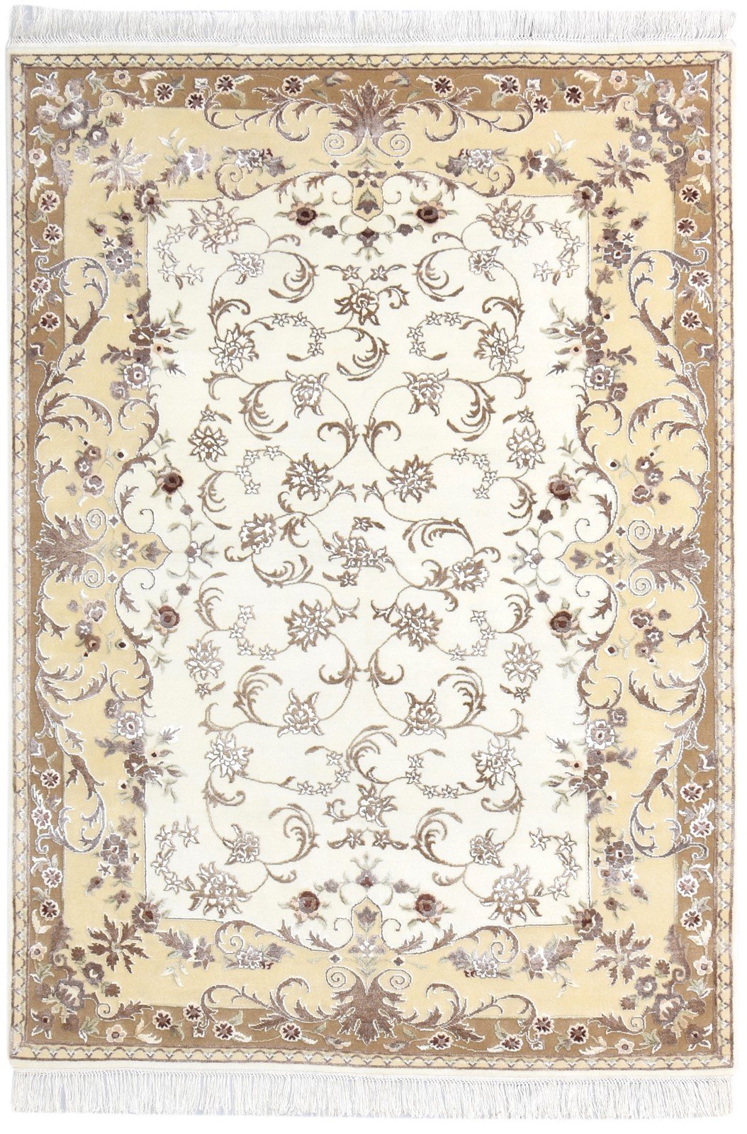 Beige Wool / Silk Rug 6X8 Persian Hand Knotted Abbuson Oriental Room Size Area Rug
