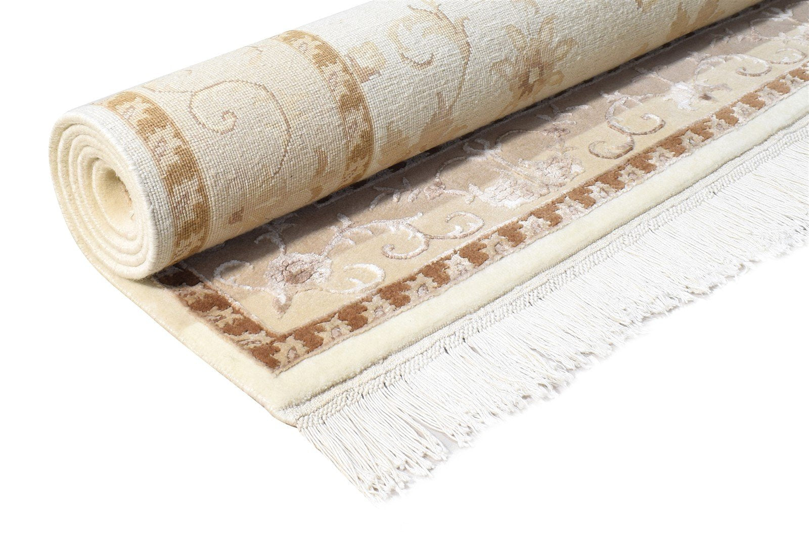 Cream Wool / Silk Rug 4X6 Persian Hand Knotted Abbuson Oriental Room Size Area Rug
