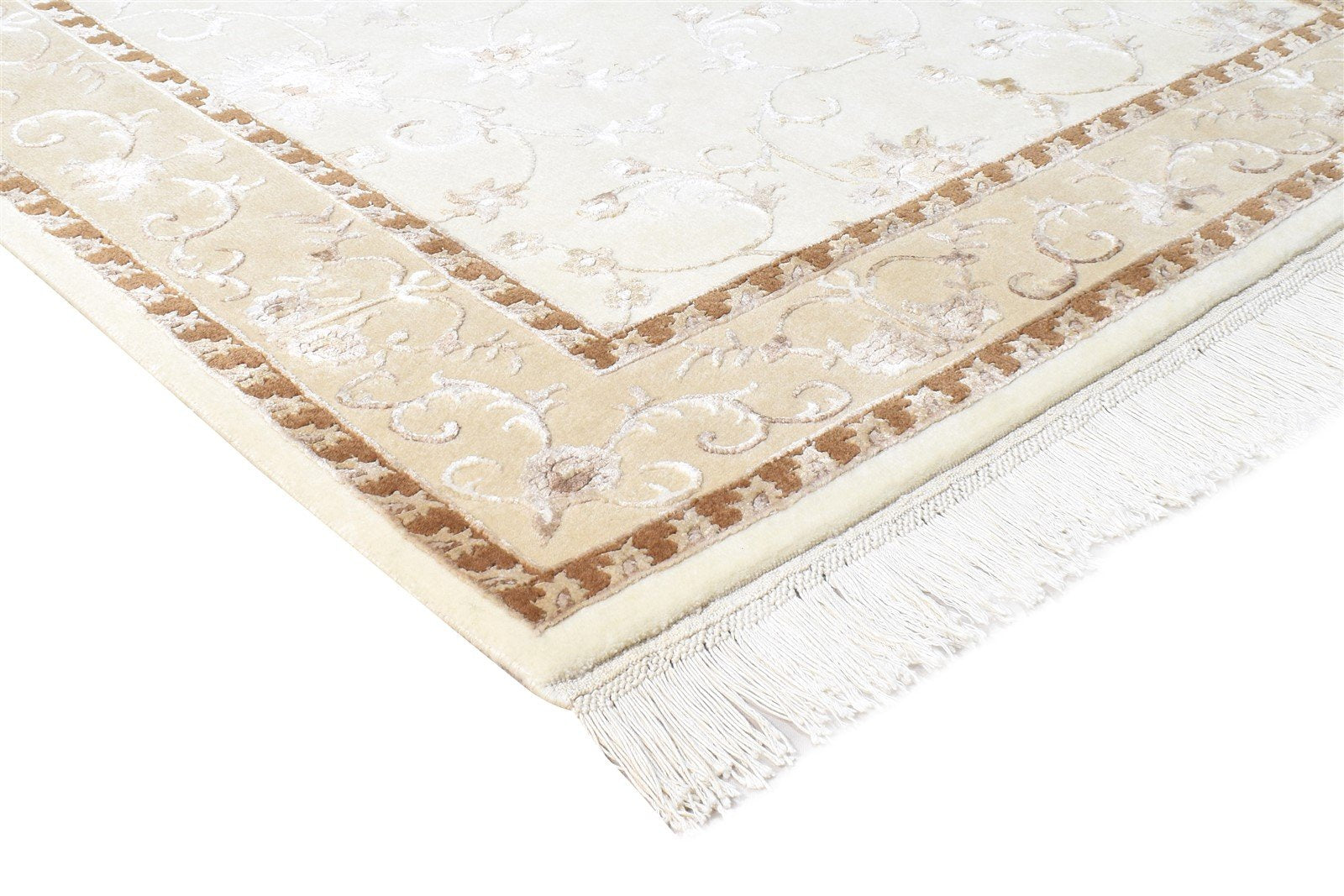 Cream Wool / Silk Rug 4X6 Persian Hand Knotted Abbuson Oriental Room Size Area Rug