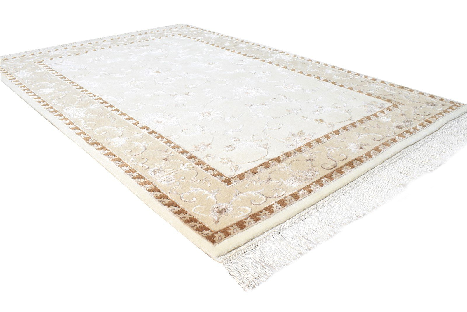 Cream Wool / Silk Rug 4X6 Persian Hand Knotted Abbuson Oriental Room Size Area Rug