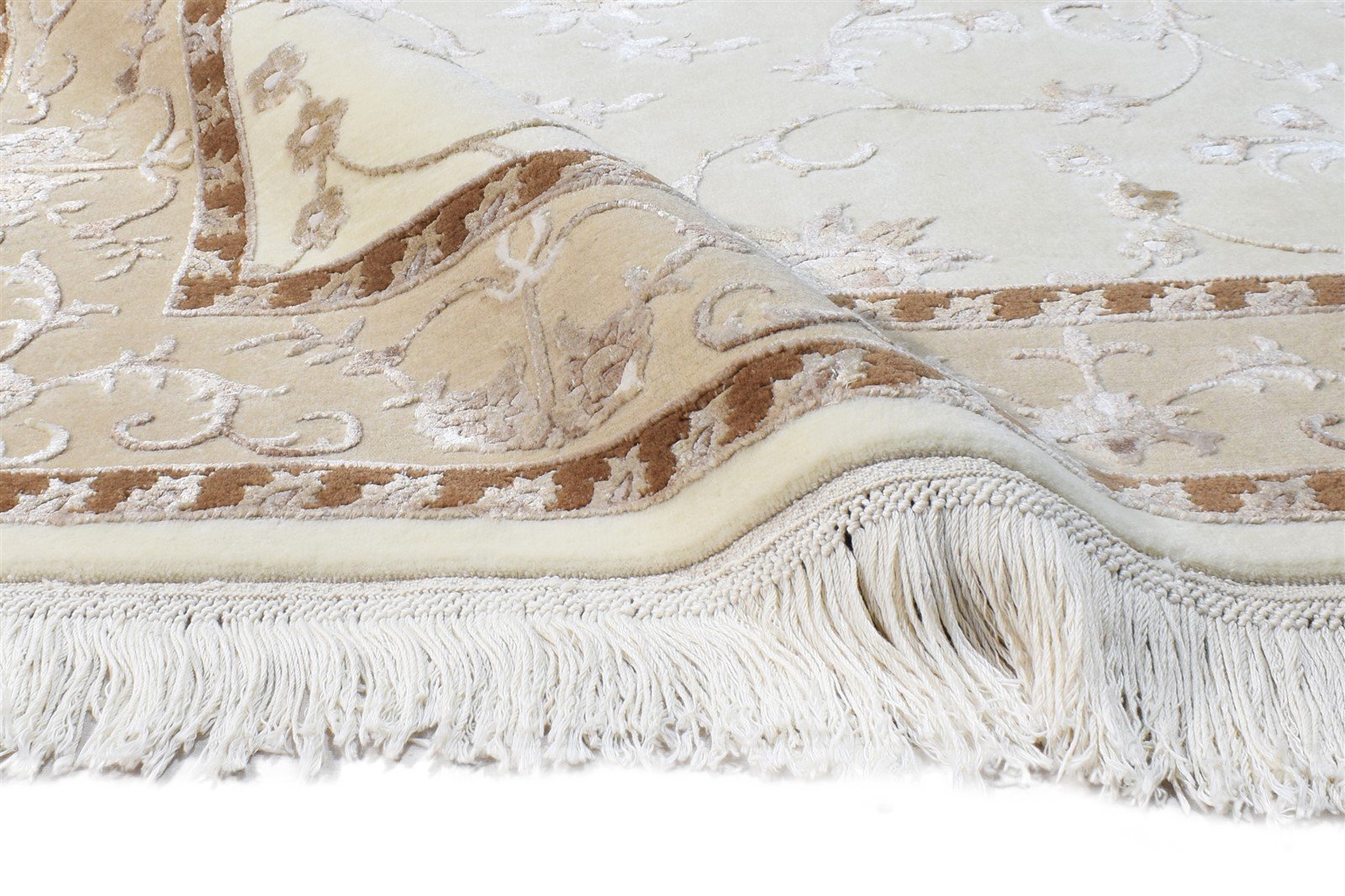 Cream Wool / Silk Rug 4X6 Persian Hand Knotted Abbuson Oriental Room Size Area Rug