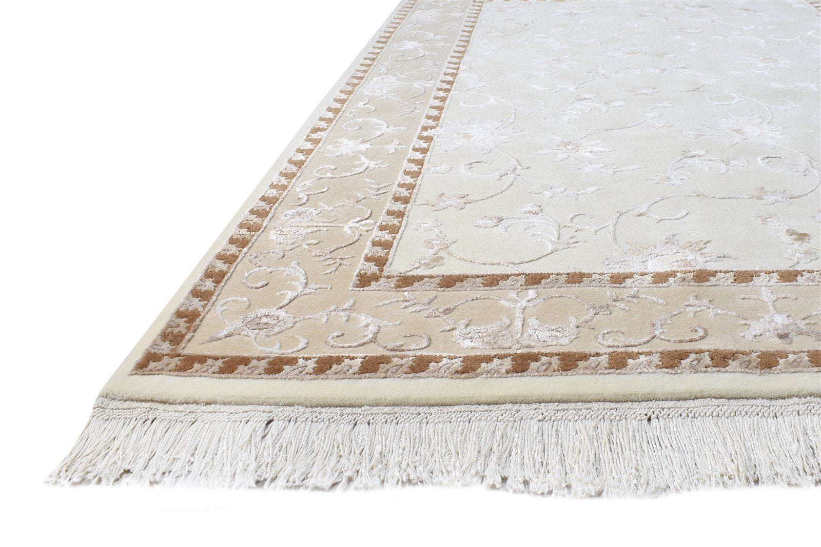 Cream Wool / Silk Rug 4X6 Persian Hand Knotted Abbuson Oriental Room Size Area Rug
