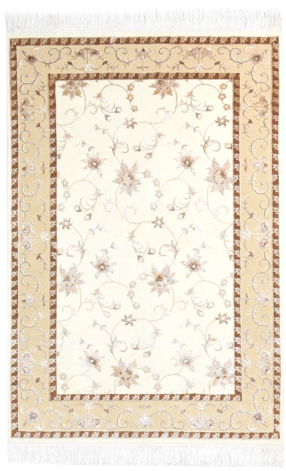 Cream Wool / Silk Rug 4X6 Persian Hand Knotted Abbuson Oriental Room Size Area Rug