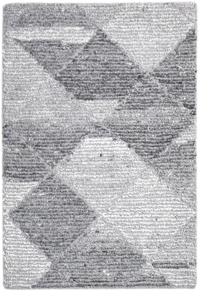 Hand Tufted Charcoal Wool Rug 2' X 3' Modern Scandinavian Diamond Small Carpet Area Rug