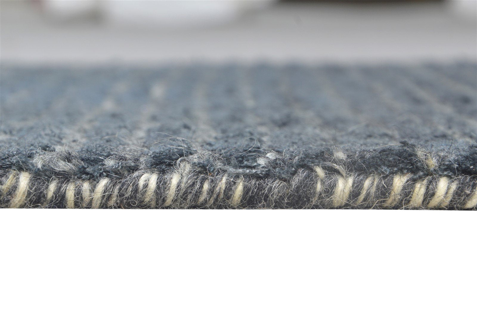 Handloom Black Wool / Silk Rug 2' X 3' Modern Scandinavian Striped Small Carpet Area Rug