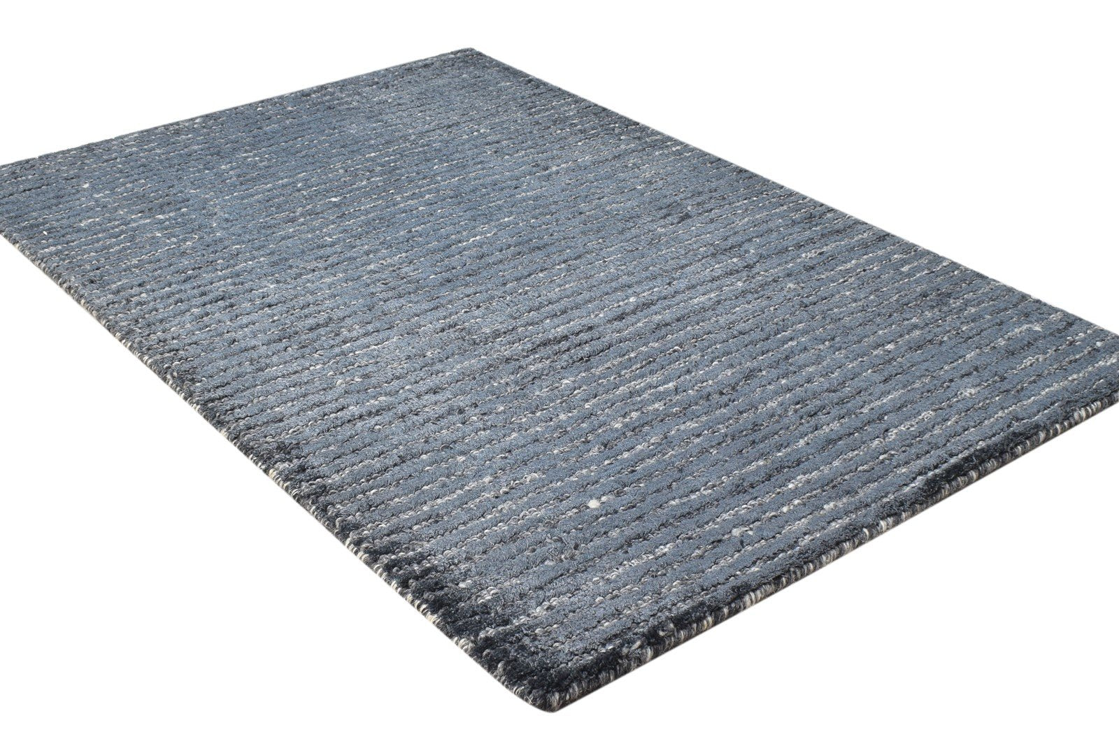 Handloom Black Wool / Silk Rug 2' X 3' Modern Scandinavian Striped Small Carpet Area Rug
