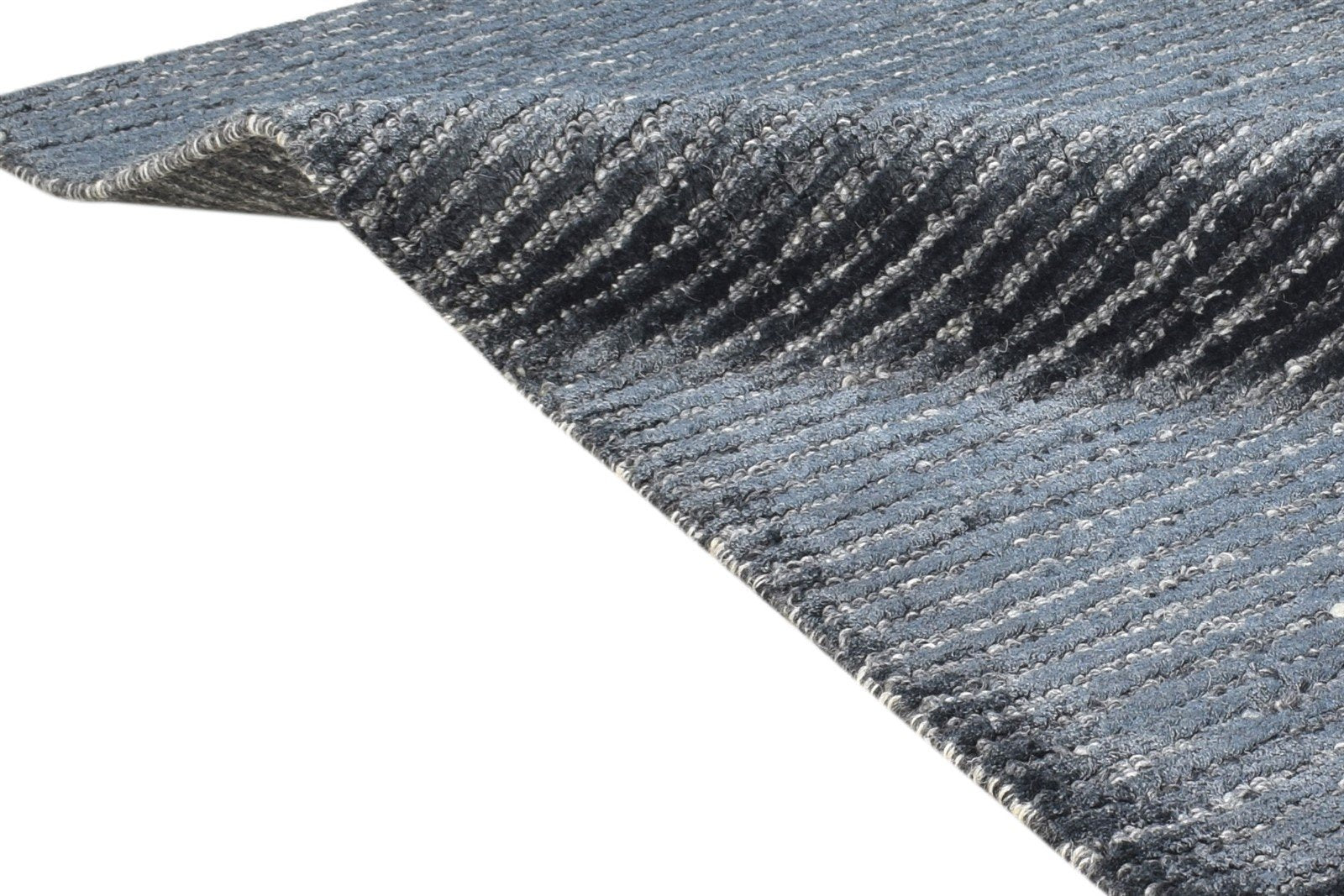 Handloom Black Wool / Silk Rug 2' X 3' Modern Scandinavian Striped Small Carpet Area Rug