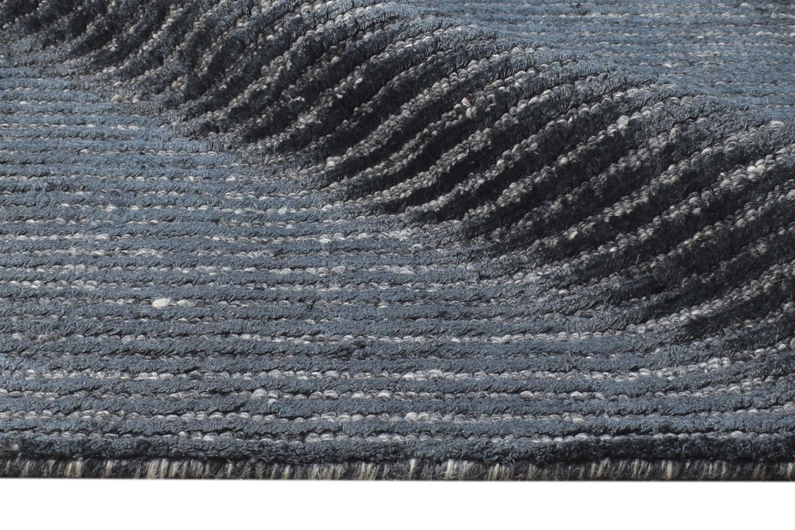 Handloom Black Wool / Silk Rug 2' X 3' Modern Scandinavian Striped Small Carpet Area Rug