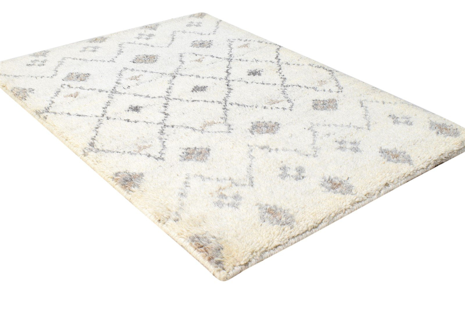 Wool Cream Rug 2' X 3' Modern Hand Knotted Moroccan Modern Small Carpet Area Rug