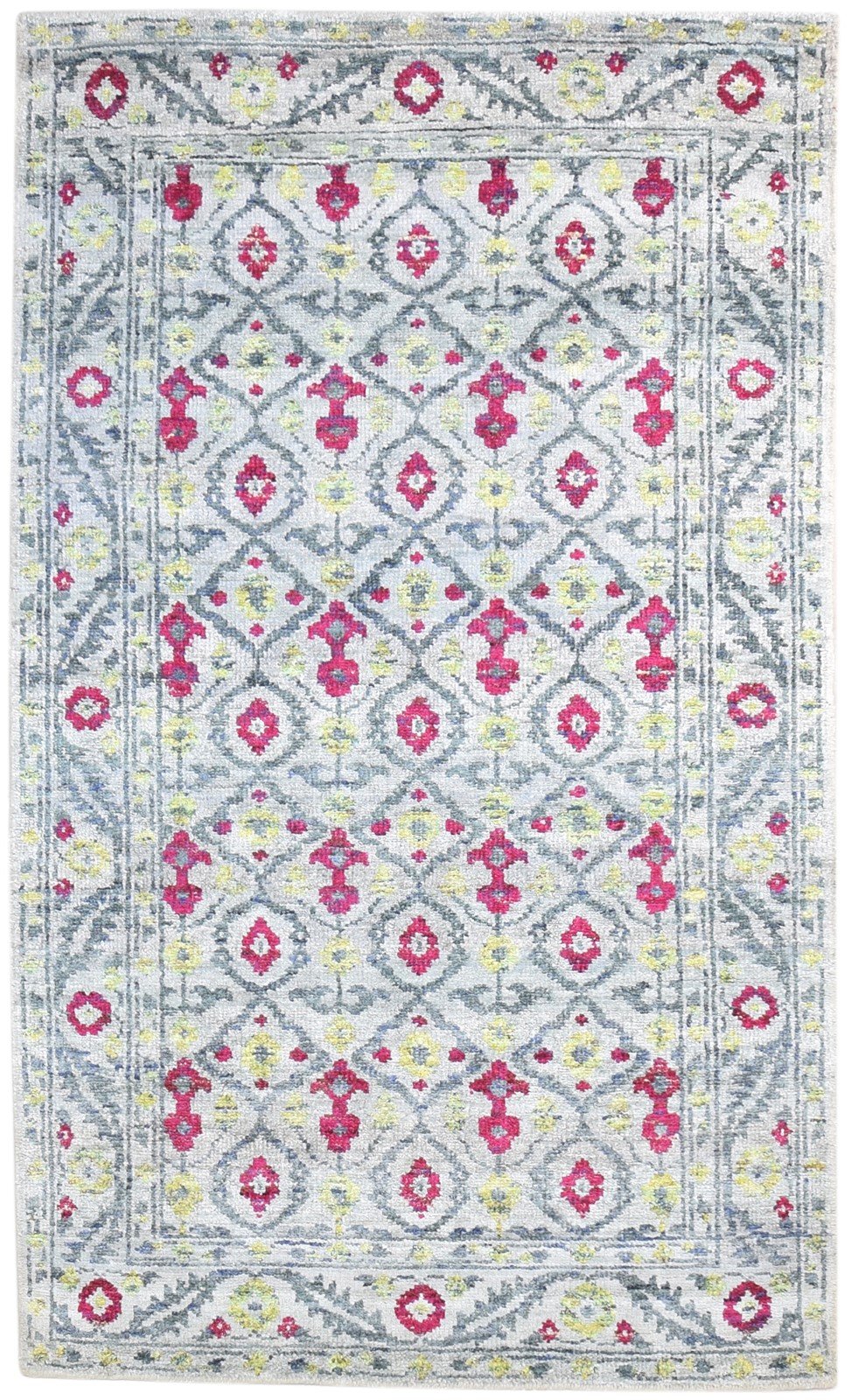 5' X 8' Rug Silk Grey Persian Hand Knotted Bokhara Oriental Room Size Carpet Area Rug