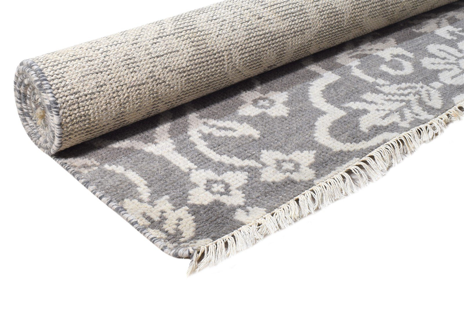 Hand Knotted Grey Wool Rug 5' X 7' Modern European Damask Room Size Carpet Area Rug