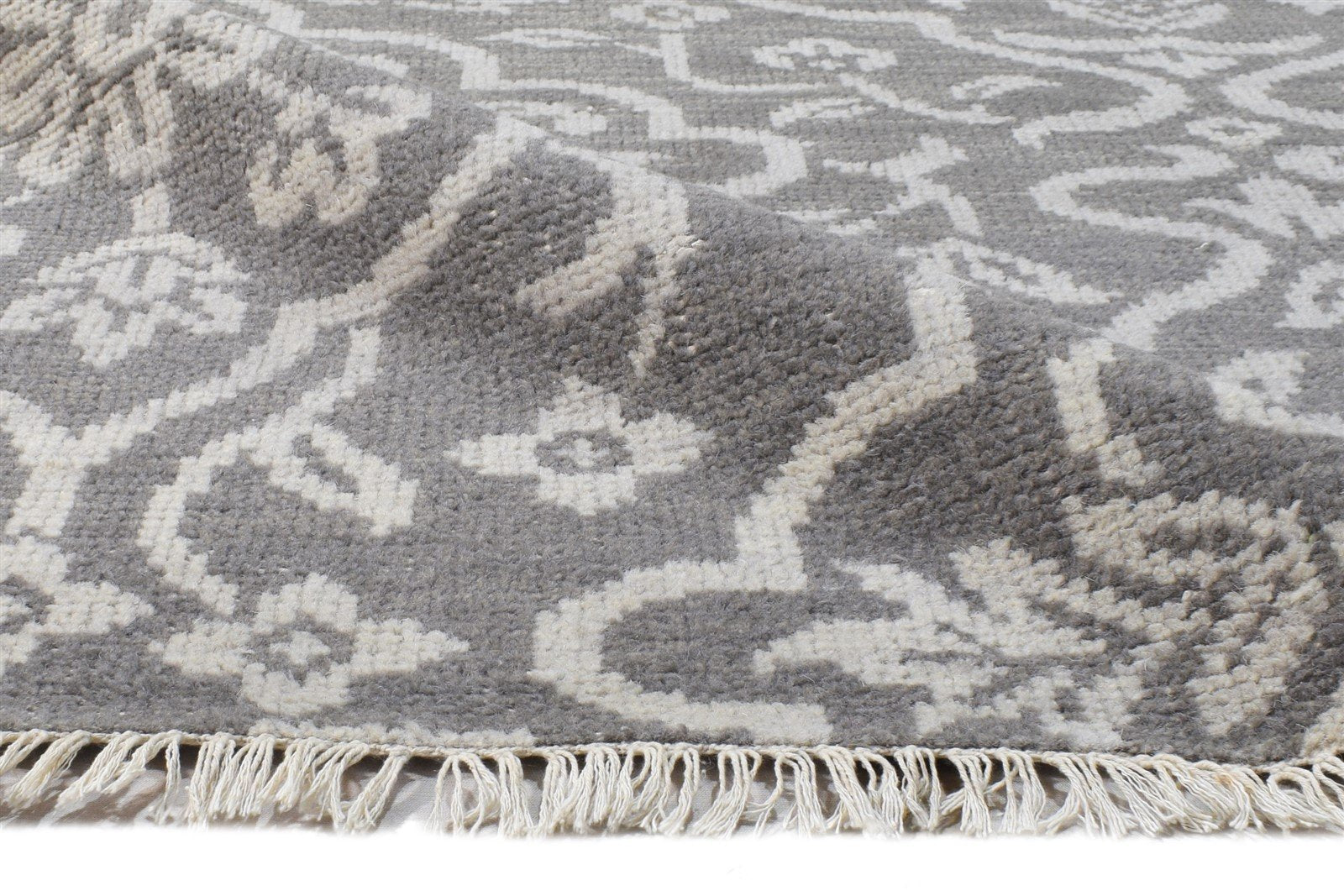 Hand Knotted Grey Wool Rug 5' X 7' Modern European Damask Room Size Carpet Area Rug
