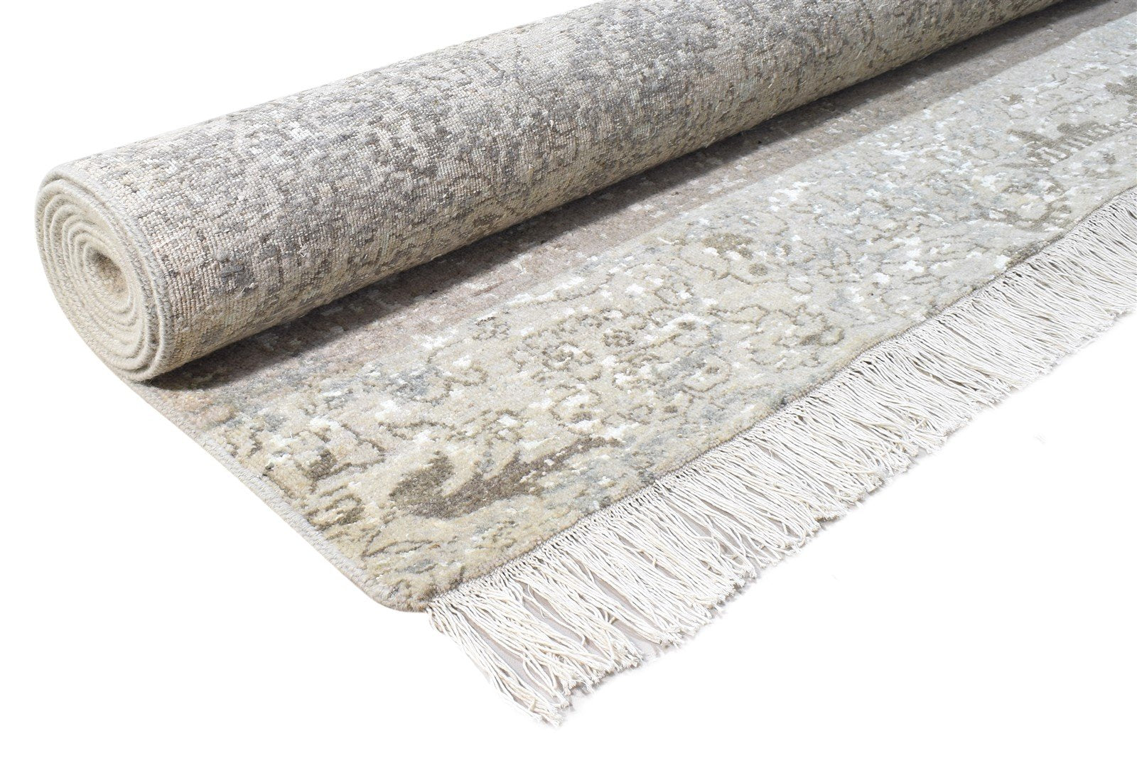 Wool / Silk Beige Rug 8X10 Persian Hand Knotted Oriental Modern Large Carpet Area Rug