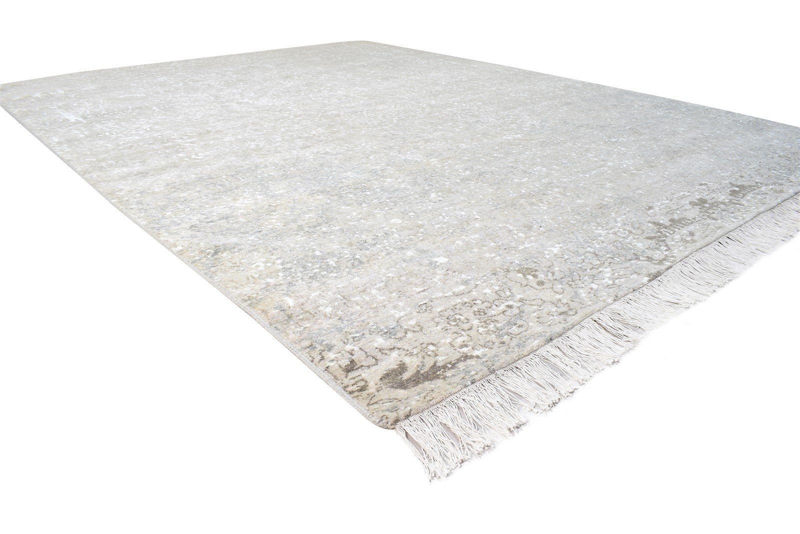 Wool / Silk Beige Rug 8X10 Persian Hand Knotted Oriental Modern Large Carpet Area Rug