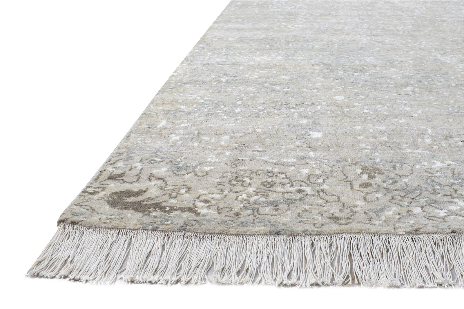 Wool / Silk Beige Rug 8X10 Persian Hand Knotted Oriental Modern Large Carpet Area Rug