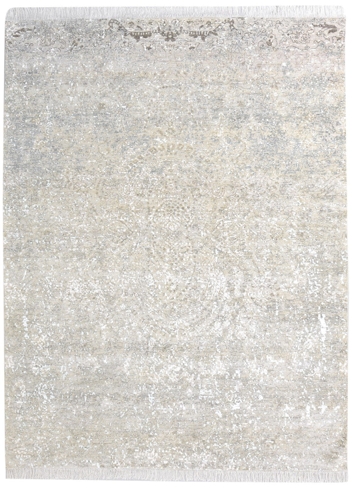 Wool / Silk Beige Rug 8X10 Persian Hand Knotted Oriental Modern Large Carpet Area Rug