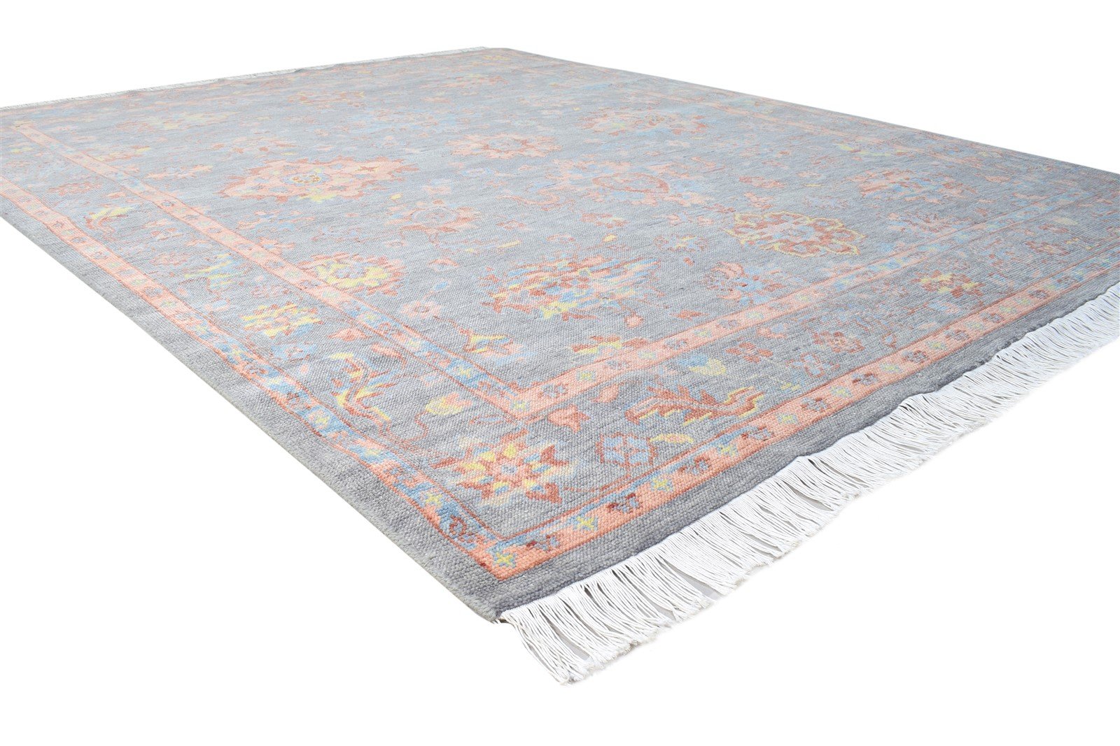 8' X 9' Rug Wool Grey Persian Hand Knotted Oushak Oriental Large Carpet Area Rug