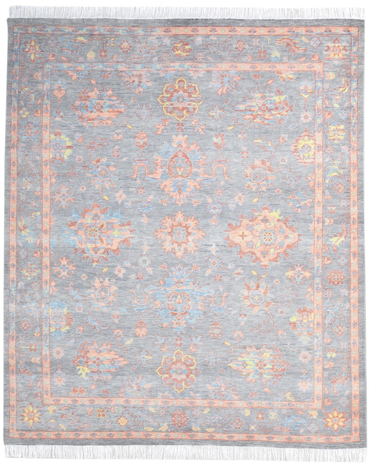 8' X 9' Rug Wool Grey Persian Hand Knotted Oushak Oriental Large Carpet Area Rug
