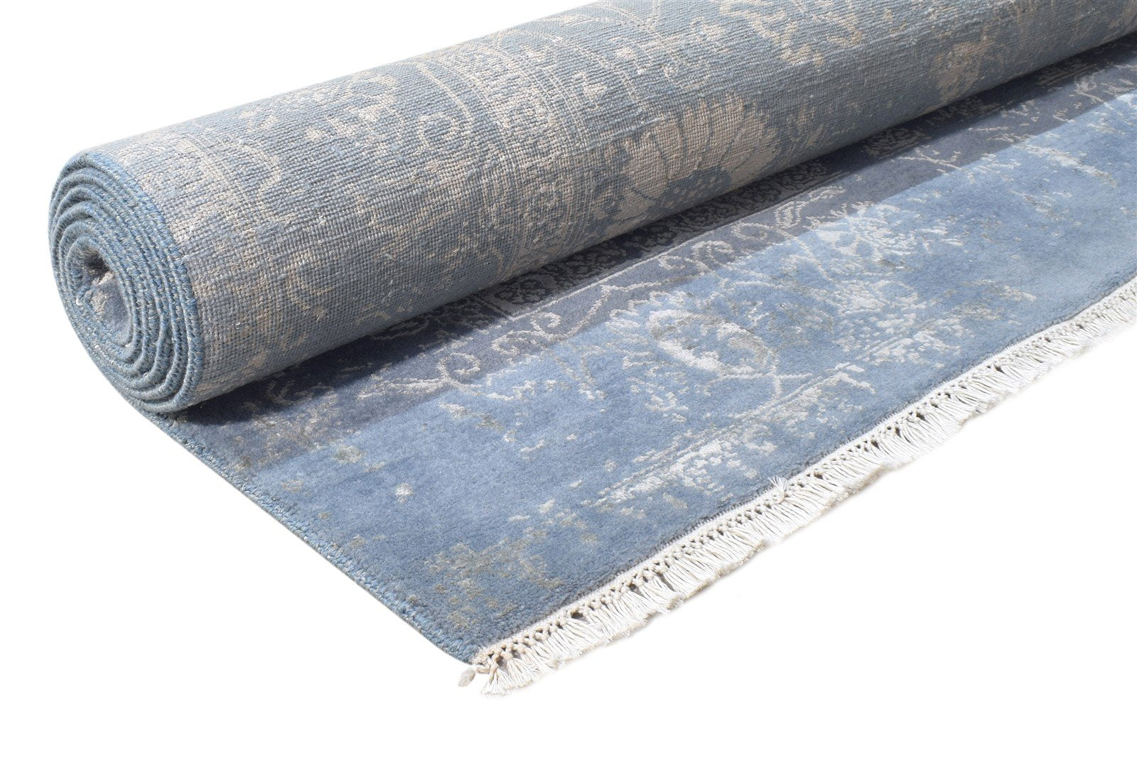 Hand Knotted Blue Wool / Silk Rug 6X9 Persien Kashan Oriental Room Size Carpet Area Rug