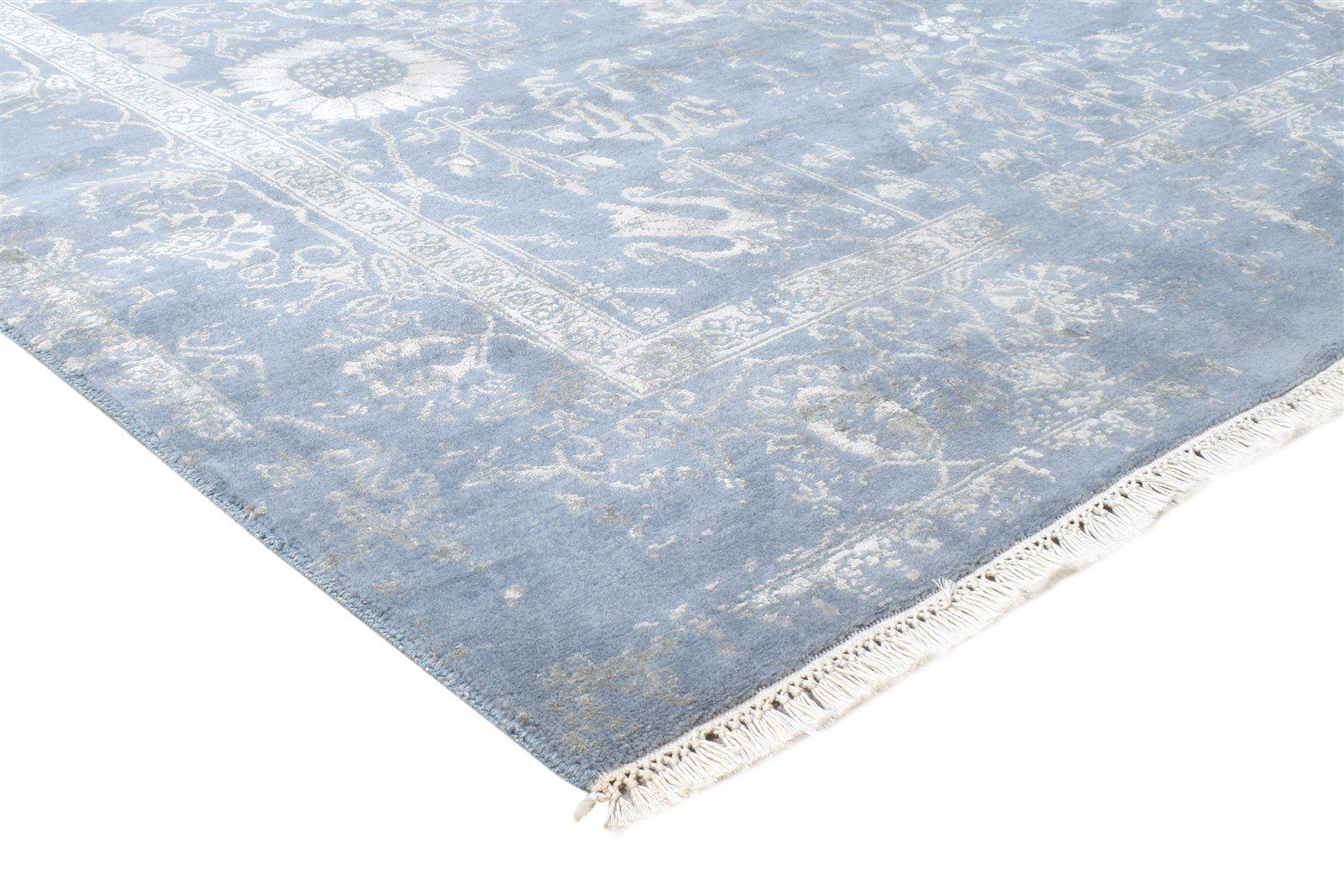 Hand Knotted Blue Wool / Silk Rug 6X9 Persien Kashan Oriental Room Size Carpet Area Rug