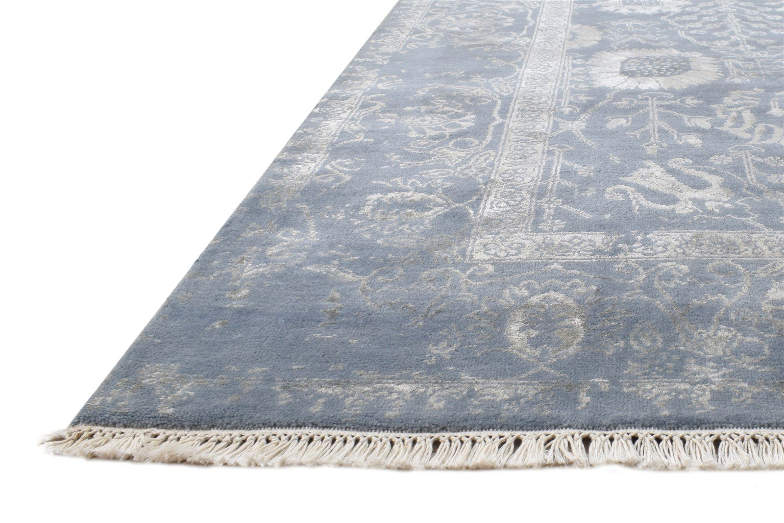 Hand Knotted Blue Wool / Silk Rug 6X9 Persien Kashan Oriental Room Size Carpet Area Rug