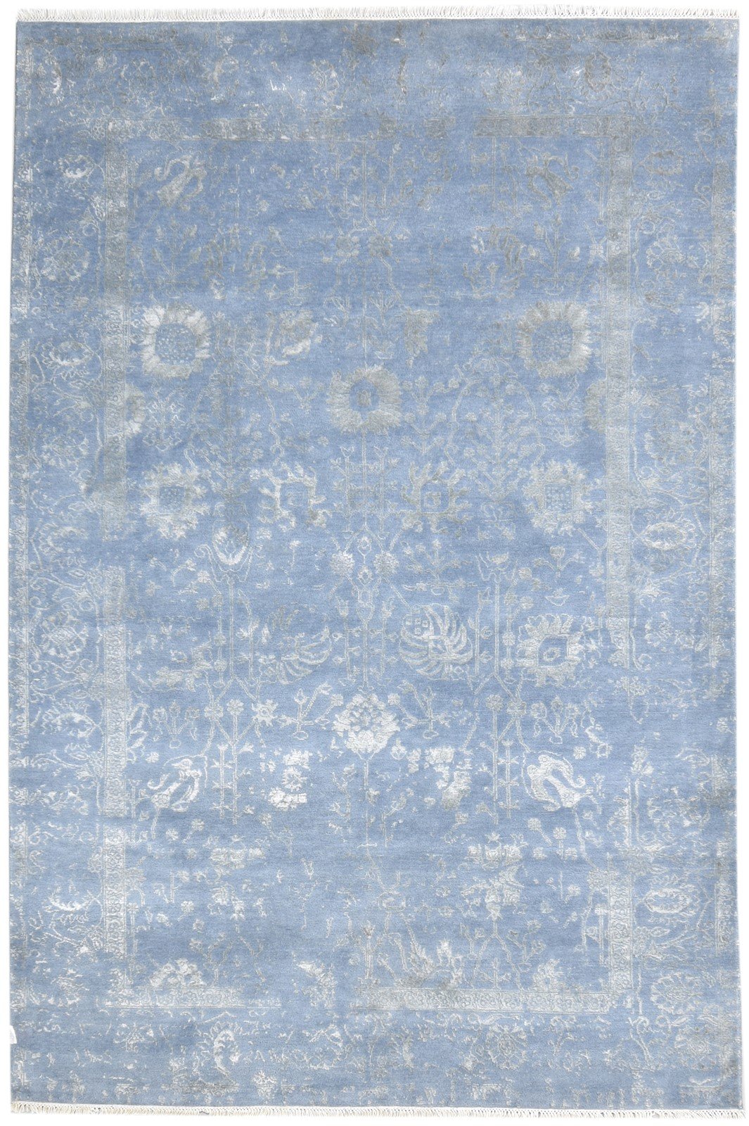 Hand Knotted Blue Wool / Silk Rug 6X9 Persien Kashan Oriental Room Size Carpet Area Rug