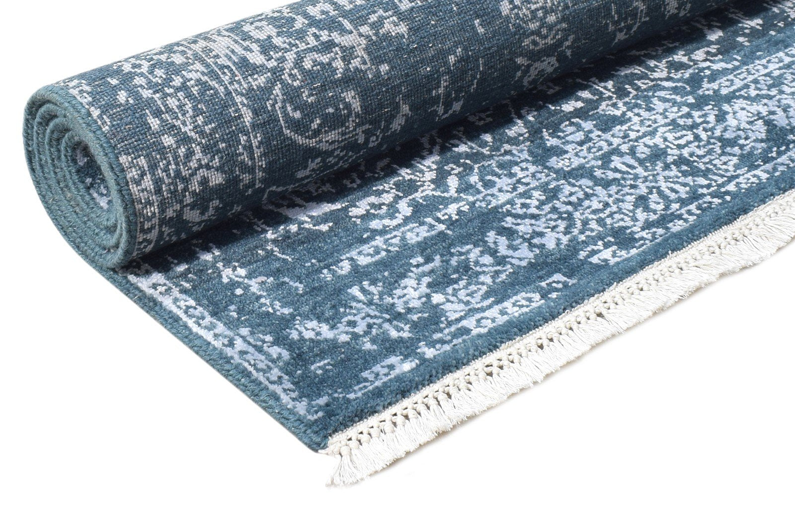 Hand Knotted Blue Wool / Silk Rug 2'6"x4 Modern Oriental Abstract Small Carpet Area Rug