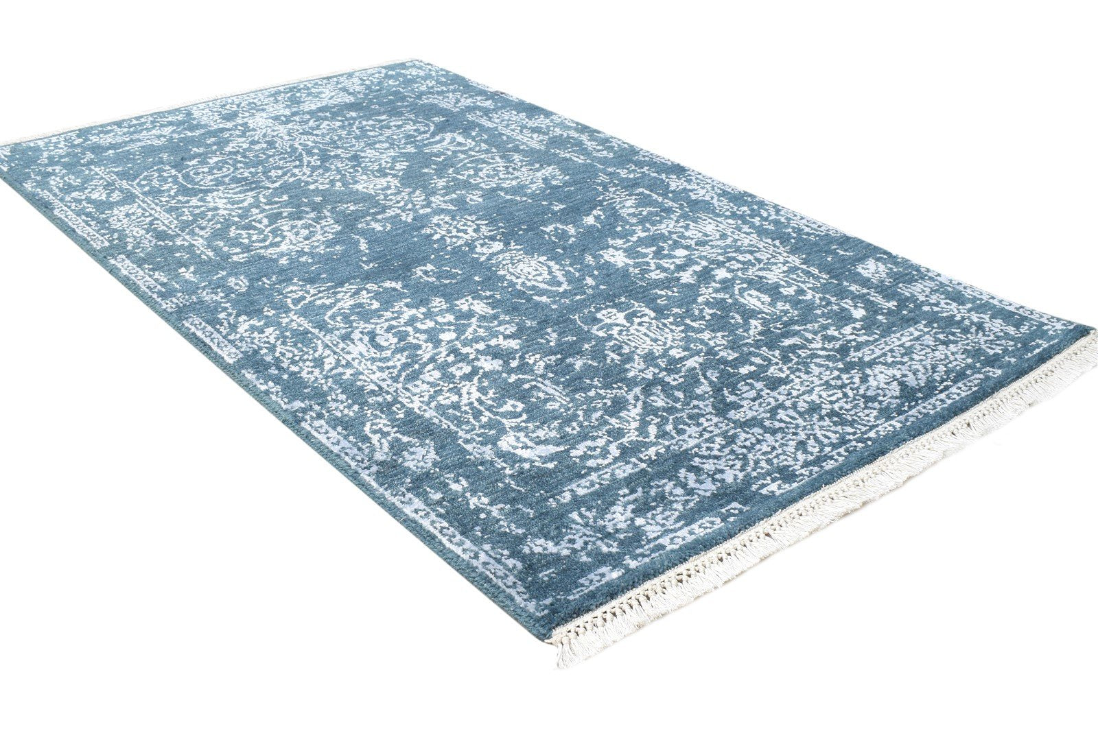 Hand Knotted Blue Wool / Silk Rug 2'6"x4 Modern Oriental Abstract Small Carpet Area Rug