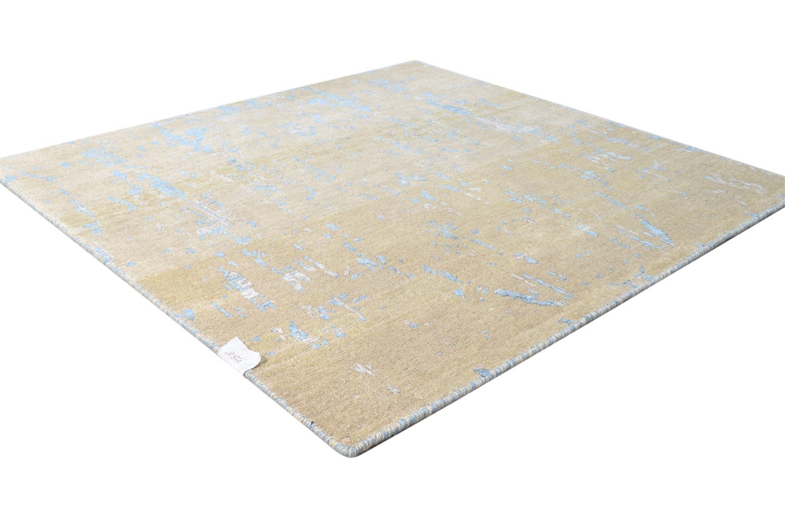 Beige Wool / Silk Rug 4X4 Modern Hand Knotted Indian Abstract Room Size Carpet Area Rug