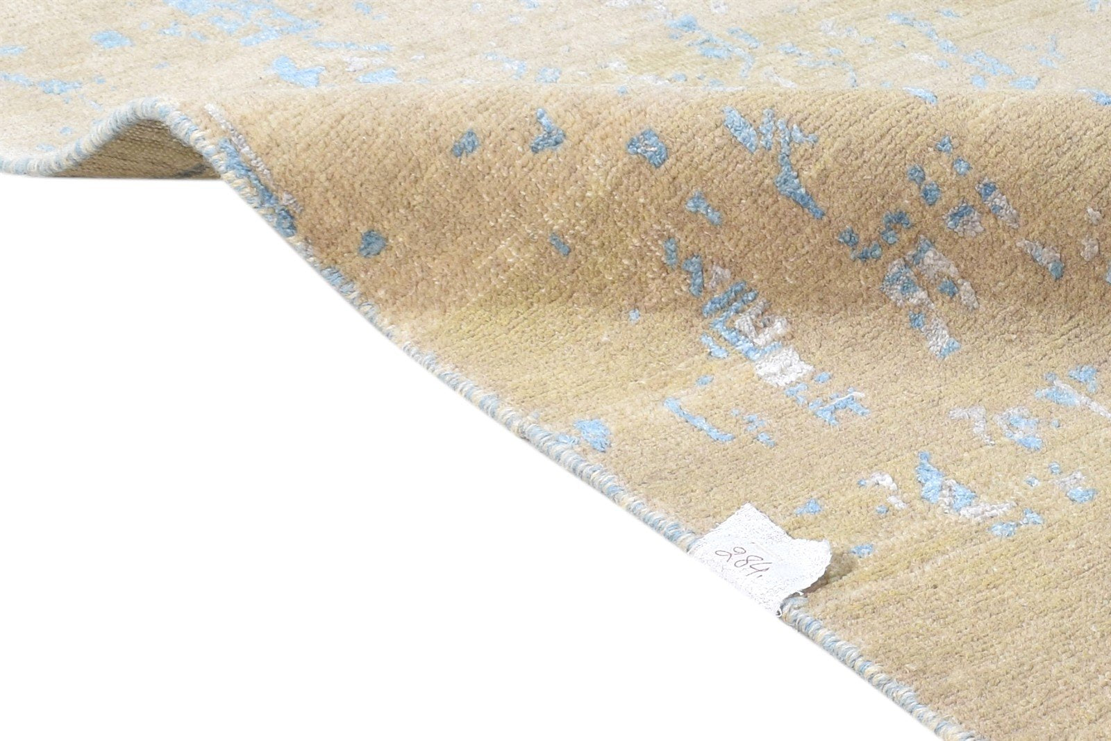Beige Wool / Silk Rug 4X4 Modern Hand Knotted Indian Abstract Room Size Carpet Area Rug