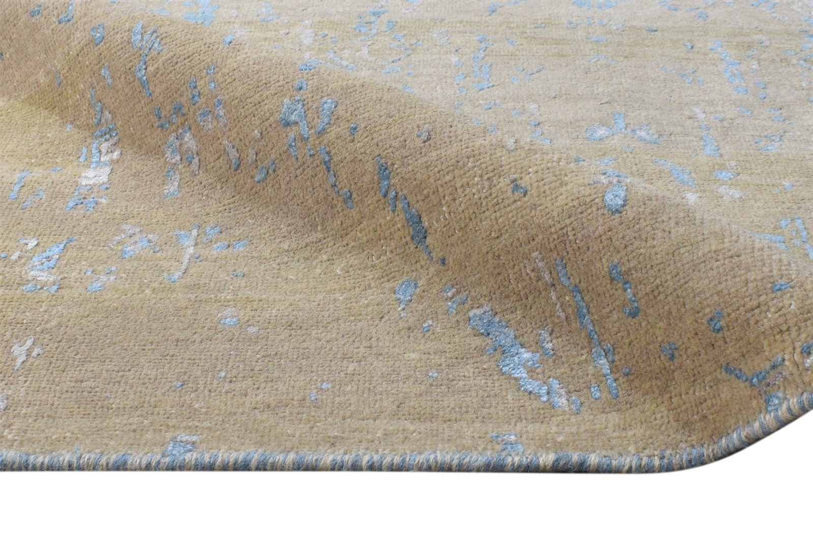 Beige Wool / Silk Rug 4X4 Modern Hand Knotted Indian Abstract Room Size Carpet Area Rug