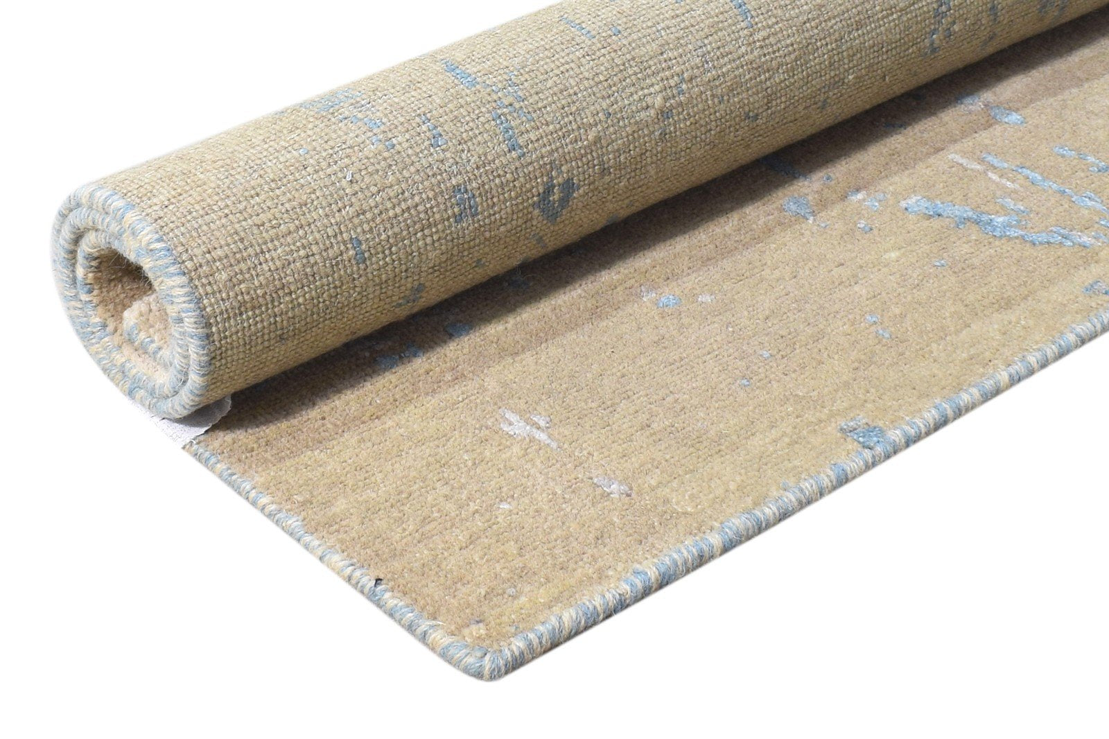 Beige Wool / Silk Rug 4X4 Modern Hand Knotted Indian Abstract Room Size Carpet Area Rug