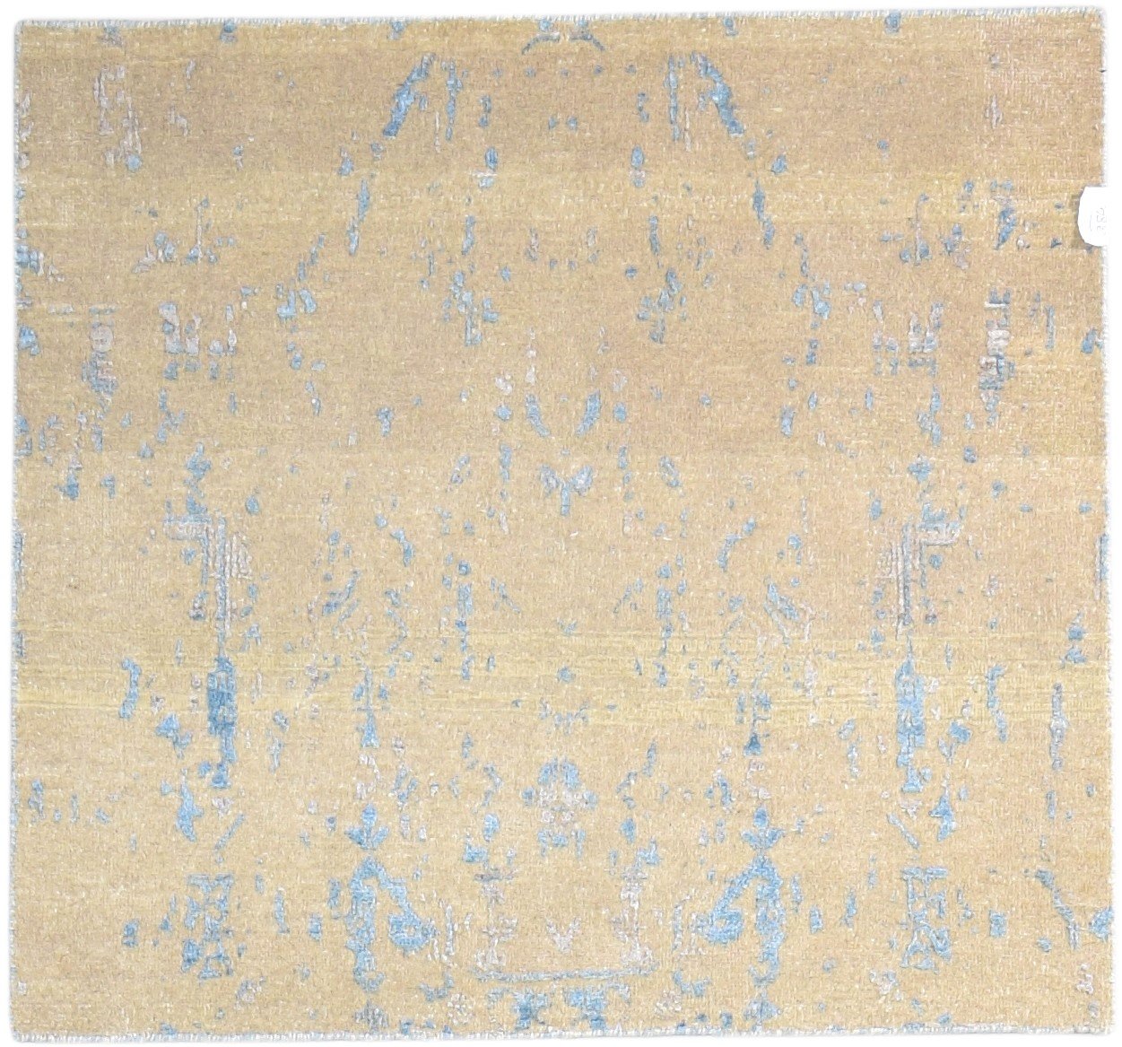 Beige Wool / Silk Rug 4X4 Modern Hand Knotted Indian Abstract Room Size Carpet Area Rug