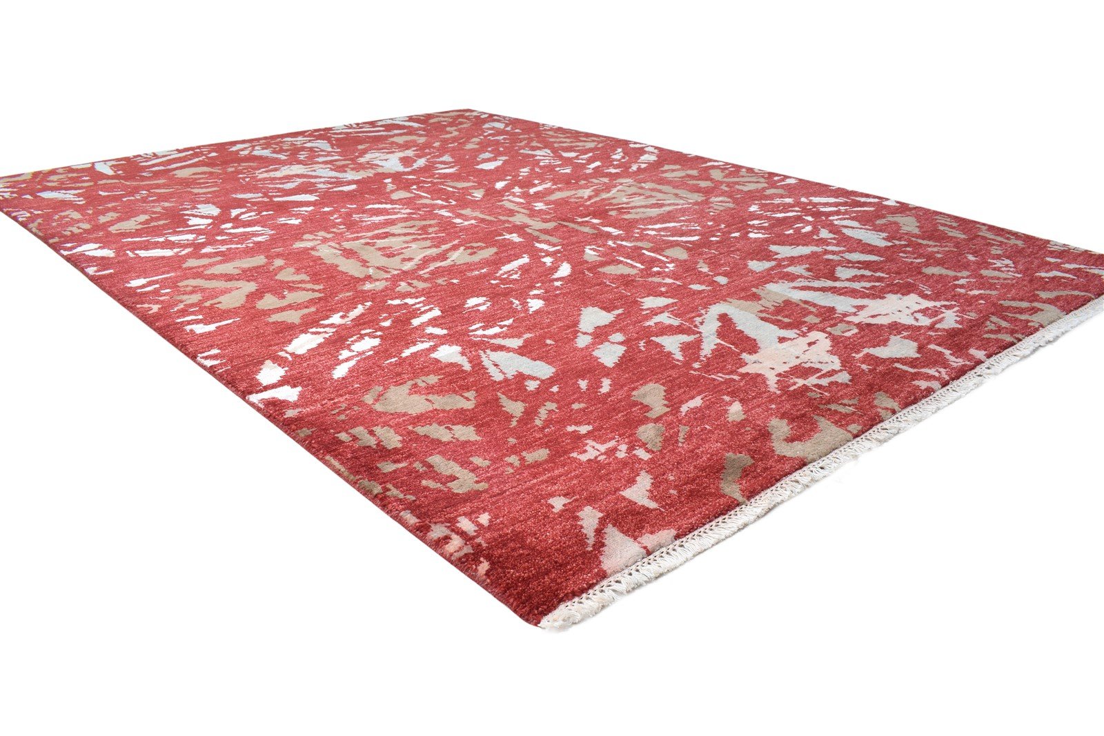 Wool / Silk Red Rug 6' X 8' Modern Hand Knotted American Abstract Large Carpet Area Rug