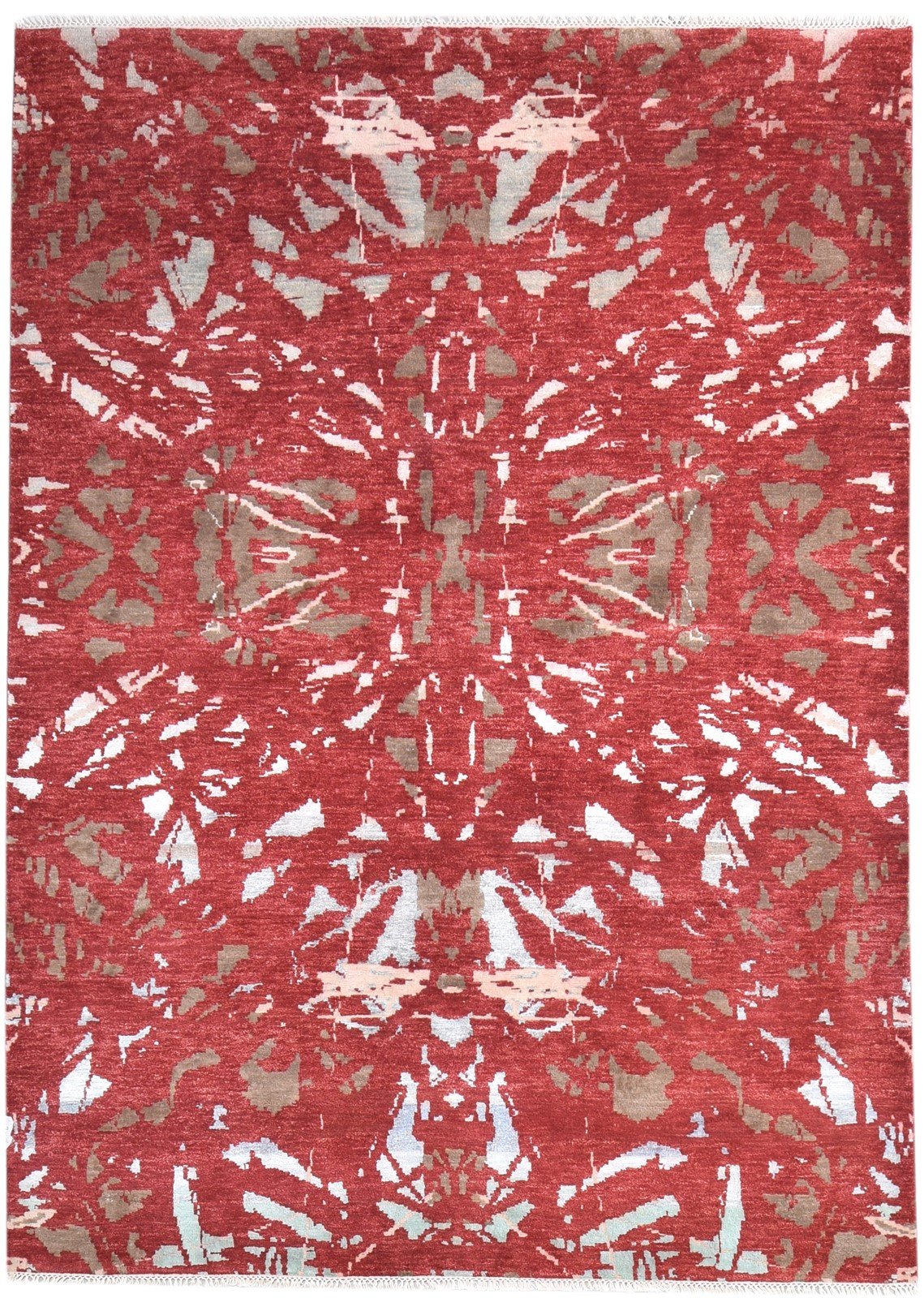 Wool / Silk Red Rug 6' X 8' Modern Hand Knotted American Abstract Large Carpet Area Rug