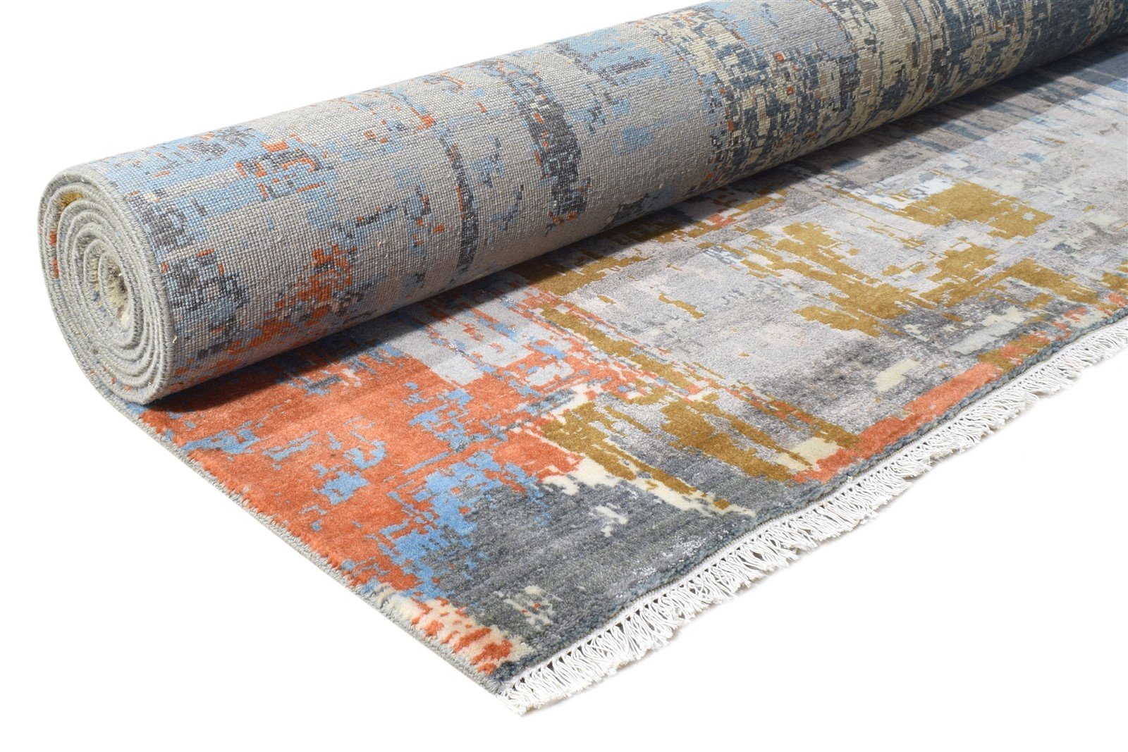 8' X 10' Rug Wool / Silk Blue Modern Hand Knotted American Modern Large Carpet Area Rug