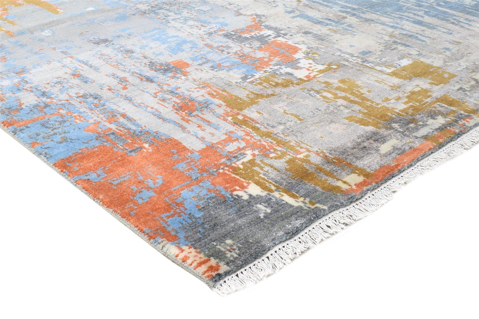 8' X 10' Rug Wool / Silk Blue Modern Hand Knotted American Modern Large Carpet Area Rug