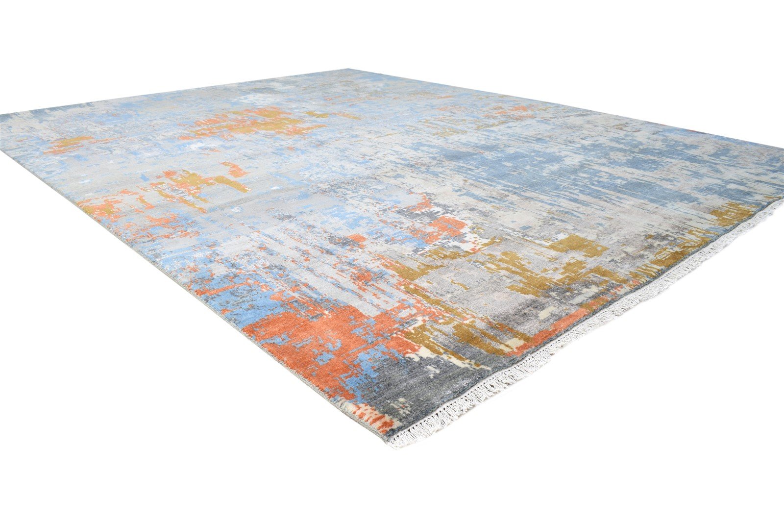 8' X 10' Rug Wool / Silk Blue Modern Hand Knotted American Modern Large Carpet Area Rug