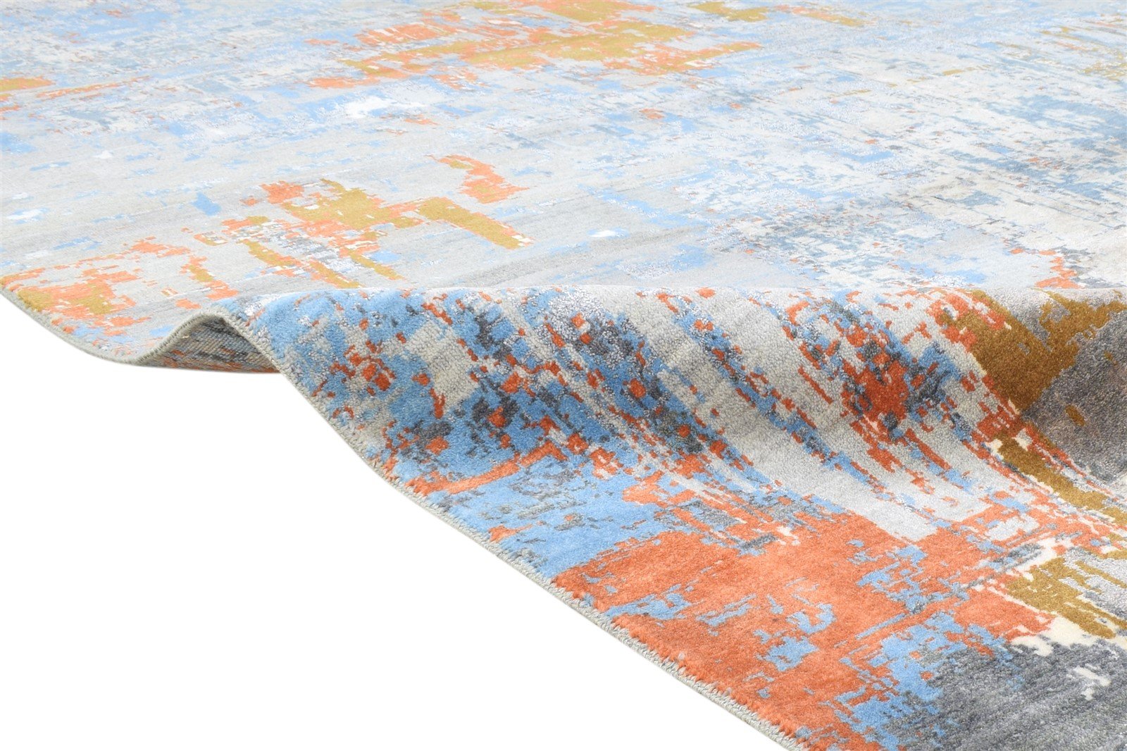 8' X 10' Rug Wool / Silk Blue Modern Hand Knotted American Modern Large Carpet Area Rug
